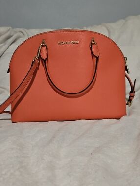 Michael Kors Coral-Orange Dome Satchel with Removable Strap